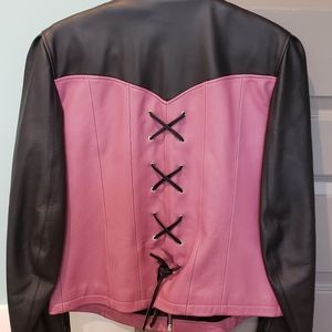 Leather jacket with feminine detailing